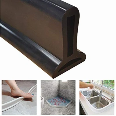 Image of Silicone Bendable Waterproof Strip, Shower Threshold Water Dam Stopper,Collapsible Dam,Bathroom Floor Seal Flow Stop for Wet and Dry Separation (black,78inch /200cm)