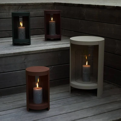 Image of AYTM lantern Ora, dark red, height 28.2 cm, glass, aluminium