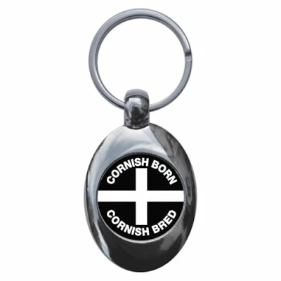 Image of Ozorath Cornish Born Bred Keyring Keychain Key Ring Chain With Trolley Coin