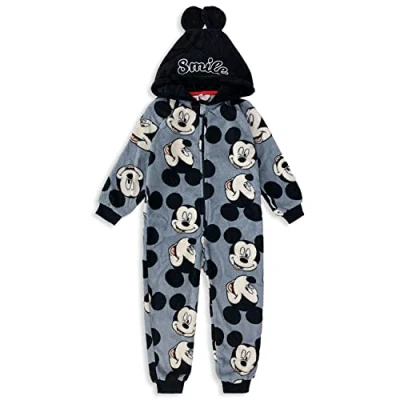 Image of Disney Boys HU2141 Mickey Mouse Hooded Coral Fleece One piece Pyjamas/Sleepsuits Grey 4 Years / 104 cm