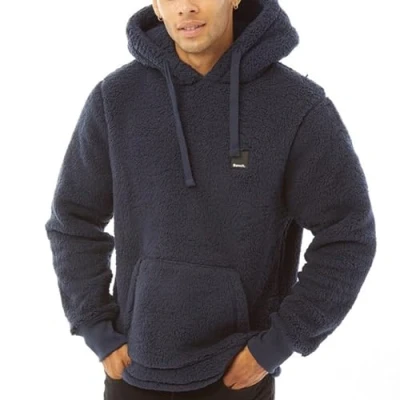 Image of Bench Mens Jerry Borg Pullover Teddy Bear Fleece Hoodie Navy S