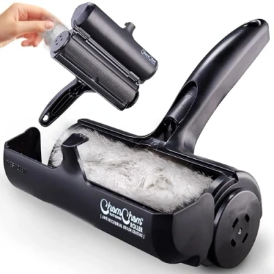 Image of Chom Roller Pet Hair Remover and Reusable Lint Black ChomChom Cat Dog for Furniture, Couch, Carpet, Clothing Bedding Portable, Multi Surface Fur Removal Tool