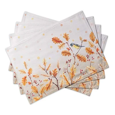Image of Maison d&#039; Hermine Oak Leaves 100% Cotton Placemats Set of 4 for Dining Table, Kitchen, Wedding, Daily Use, Dinners, Thanksgiving Parties, Christmas (33cm x 48cm)