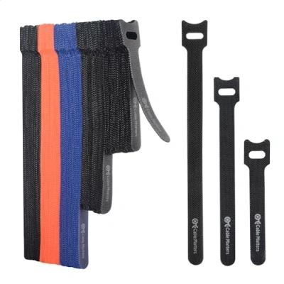 Image of Cable Matters 100 Pack 10,15,20cm Reusable Ties/Cable Ties with 19 KG Tensile Strength Multi Color Black, Blue, and Orange Straps, Hook Loop Straps