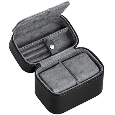 Image of ROTHWELL 2 Watch Travel Case Storage Organizer for Watches Tough Portable Protection w/Zipper Fits All Wristwatches &amp; Smart Up to 50mm (Black/Grey)