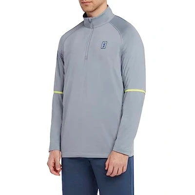 Image of PGA Tour Men&#039;s Long Sleeve Golf, Quarter Zip, Stretch Shoulder Seams, Regular Fit, Grey, Small