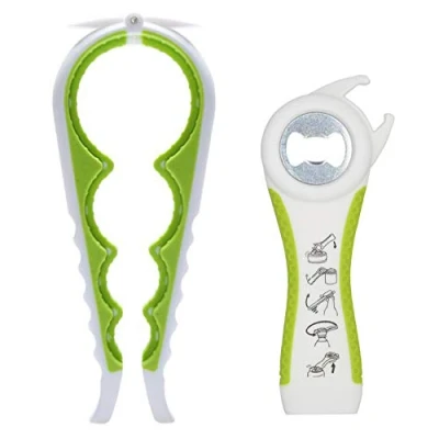 Image of Otstar Latest Jar Opener, 5 in 1 Multi Function Bottle Opener Ring Pull Can Kit for Weak Hands, Elderly, Arthritis Sufferers (White and Green)