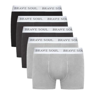 Image of Brave Soul Everet 5 Pack Boxer Shorts BLACK/CHARCOAL/LIGHT GREY MARL (Large)