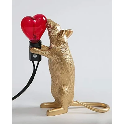 Image of ausuky Modern Love Resin Rat Night Lights LED Heart shaped Table Lamp Room Decor E12 Base (Gold Love)