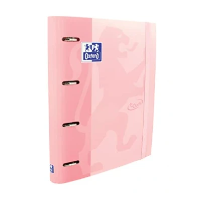 Image of Oxford, 4 Ring Binder A4, Hard Cover, Elastic Closure, Refill 5 x Grid and Colour Strips, Sticker Sheet, Pink Flamingo Touch
