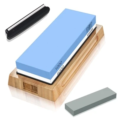Image of HOSHANHO Sharpening Stone 1000/6000 Grit Whetstone 2 Side Japanese Knife Sharpener with Non Slip Rubber Base Angle Guide Waterstone Wet
