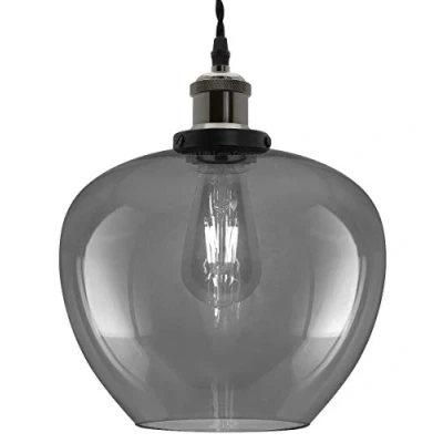 Image of Modern Vintage Glass Globe Pendant Light Smoked Grey Shade with Black Nickel Chrome Ceiling Lamp Holder M0229