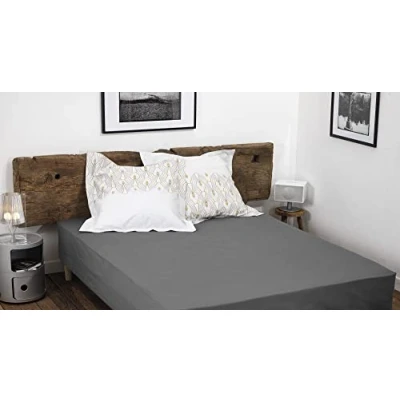 Image of HOME LINGE PASSION, Dark Grey Fitted Sheet 160 x 200 + 35 cm 100% Cotton 57 Thread Count (Label Oeko TEX Label)
