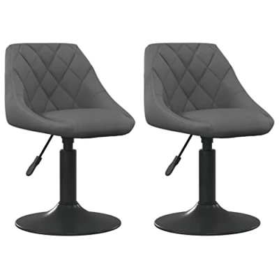 Image of vidaXL Velvet Swivel Dining/Computer Chairs 2 pcs Dark Grey, Gas Lift, 360 Swivel, Adjustable Height, Steel Frame, Home/Office