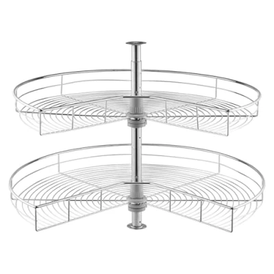 Image of VEVOR 31.5&quot; Kidney Shaped Chrome Corner Organizer, 360 Rotatble Kitchen Base Cabinet Blind Corner, 2 Tier Height Adjustable Storage Rack, Carbon Steel Lazy Susan Replacement Shelf for