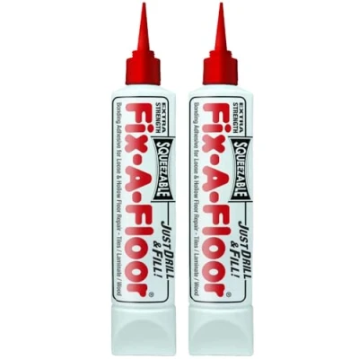 Image of Pack of 2 Fix A Floor Squeezy All In One Repair Adhesive for Loose, Hollow and Creaky Tiles, Wood, LVT, LVP Laminate flooring.