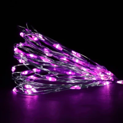 Image of ANSIO Fairy Lights Battery Operated 100 LED Copper Wire Indoor Outdoor Christmas Lights, Bedroom String 10m/33ft Ideal for Tree, Party&amp;Wedding Decorations Pink Silver Cable