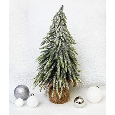 Image of Decorative Snow Topped mini Christmas Tree in Hessian Bag Get the festive spirit with this beautiful (35cm Height)