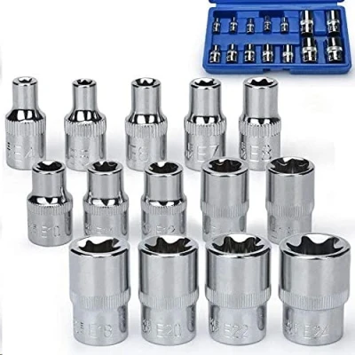 Image of Noosverl 14 PCS Torx Socket Set Nut Tool, Sockets 1/4&quot; 1/2&quot; 3/8&quot; Female E Type Extractor（E4 E24）