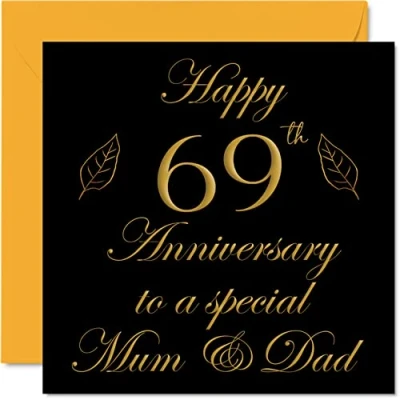 Image of Special 69th Anniversary Card for Dad Mum Parents &amp; Happy 69 Wedding Cards from Son Daughter Family, 145mm x Greeting Sixty Ninth Anniversaries