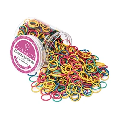 Image of JASVERLIN Colorful Rubber Bands for Hair, Small Hair Ties Braiding Ponytail Holder Rainbow Loom Women Kids Girls 1/2inch 1000 pcs