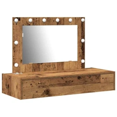 Image of vidaXL Wall Hanging Dressing Table with LED Lights Old Wood