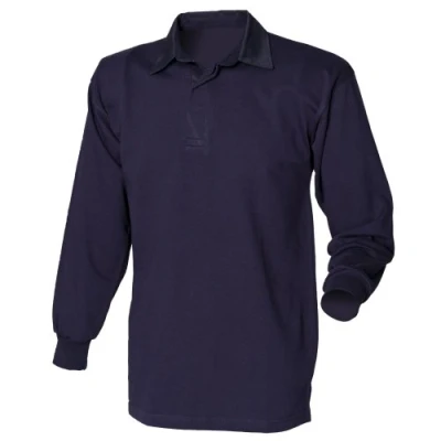 Image of Front Row Polo Shirt Long Sleeved 100% Cotton Men&#039;s, blue navy, M