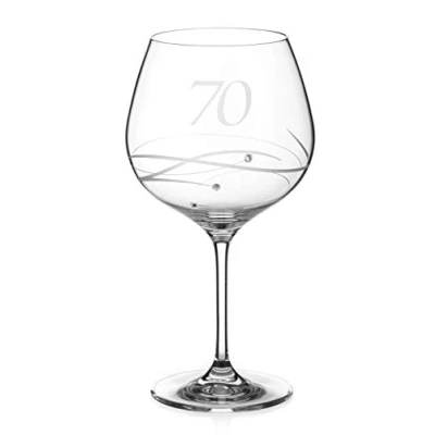 Image of DIAMANTE Swarovski 70th Birthday or Anniversary Gin Copa Single Crystal Glass with a Hand Etched “70 Embellished Crystals