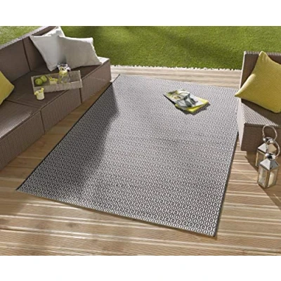 Image of NORTHRUGS Indoor and Outdoor Rug Coin 80 x 150 cm Weatherproof Modern Geometric Fine All Over Design Runner for Balcony Patio Garden Conservatory Living Room Waterproof in Black
