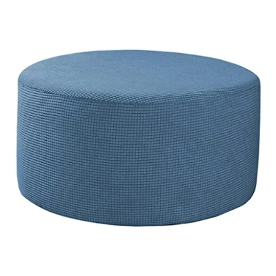 Image of Baoblaze Ottoman Slipcovers Round Footrest Footstool Covers Stretch Storage Covers, High Spandex Slipcover Machine Washable, Blue