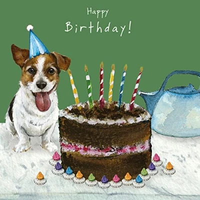 Image of Happy Birthday Cake Little Dog Laughed Greeting Card Blank Inside SQDB05