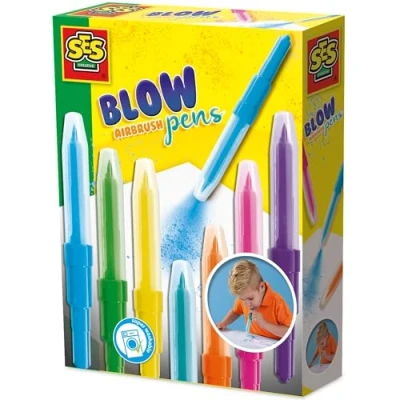 Image of SES Creative 00275 Blow Airbrush Pens, Set of 7 Color Transition Markers for Kids Drawing, several