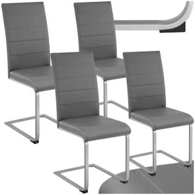 Image of TecTake® Set of 4 Dining Chairs with Durable Faux Leather Covers &amp; Comfortable Padding, Chair Ergonomic Backrests Easy Setup, Ideal Kitchen, Living Room Grey