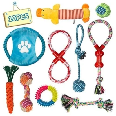 Image of Labeol Dog Toys Puppy Chew from 8 Weeks Small Natural Cotton Interactive 10Pcs Indestructible Tough Rope for Strong Dogs
