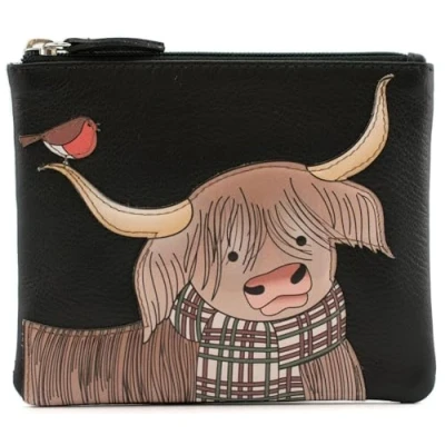 Image of Mala Callum The Coo Collection Leather Coin Purse Keyring RFID Blocking 4306_23 Black