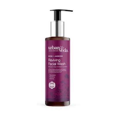 Image of Urban Veda Reviving Anti Aging Face Wash For Mature, Tired &amp; Wrinkled Skin Contains Organic Rose water Jasmine Oil Flower and Arjuna Extract Simple Women Men 150ml