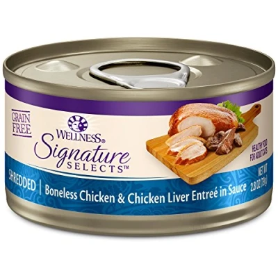 Image of Wellness CORE Grain Free Signature Selects Wet Cat Food, Natural Pet Food Made with Real Meat (Shredded Chicken &amp; Liver, 2.8 Ounces, Pack of 12)