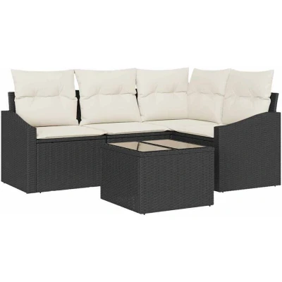 Image of vidaXL 4 Piece Garden Dining Set with Cushions Brown Poly Rattan