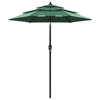 Image of vidaXL 3 Tier Outdoor Parasol with Aluminium Pole, UV Protective &amp; Anti Fade Polyester Canopy, Green Colour, 2 Metres Diameter, Crank and Tilt for Patio/Garden