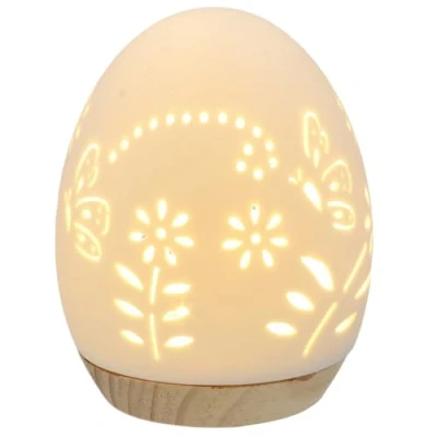 Image of Shudehill Giftware Glow LED Egg Mood Lamp Dragonfly or Butterfly White with Neutral Wooden Base (Dragonfly, Large)