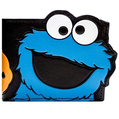 Image of Sesame Street Cookie Monster Me Eat Cookie! Wallet Bi Fold Coin Pocket &amp; Card Holder, Black