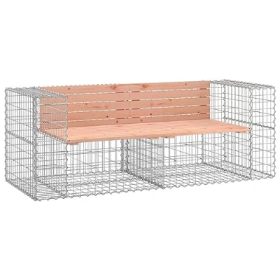 Image of vidaXL Garden Bench with Gabion Design, Solid Douglas Wood Seat, Galvanised Steel Base Compact Outdoor Seating for Home, Garden, Patio