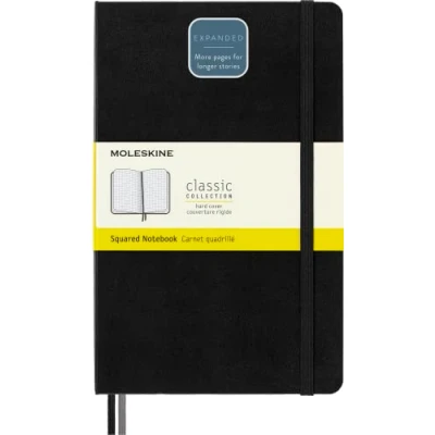 Image of Moleskine Classic Expanded Squared Paper Notebook Hard Cover and Elastic Closure Journal Color Black Size Large 13 x 21 A5 400 Pages