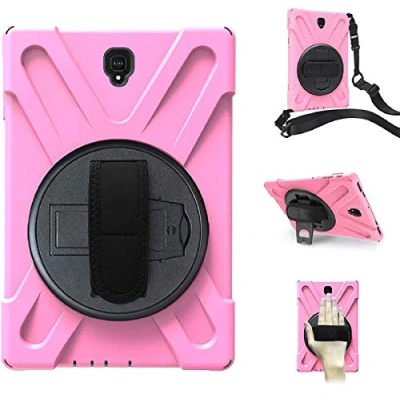 Image of BAUBEY Case for Samsung Galaxy Tab S4 10.5 inch 2018(SM T830/T835/T837),Heavy Duty Rugged Rotating Stand Shockproof Cover with Hand Strap and Shoulder (Pink)