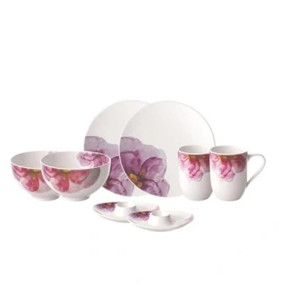 Image of Villeroy &amp; Boch Rose Garden Porcelain Tableware Set, 8 pces., Modern Floral Pattern, Breakfast Service for 2 People