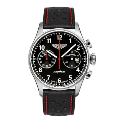 Image of Bauhaus Aviation Men&#039;s Watch Stainless Steel Series Tornado Chronograph 5 ATM with Leather Strap in Various Designs, silver, Modern