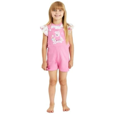 Image of Girls Peppa Pig Dungarees T Shirt Top Set (Peppa Pig, 2 3 Years)