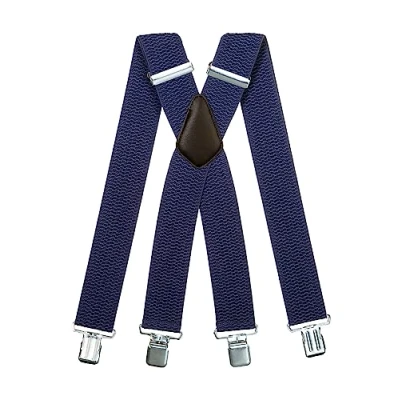 Image of Olata Men&#039;s Extra Wide X Shape Braces/Suspenders and Silver Clips 5cm. Blue