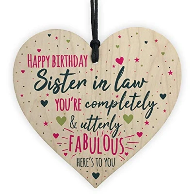 Image of RED OCEAN Birthday Sister In Law Gift Plaque Friendship Handmade Wooden Heart Sign Keepsake