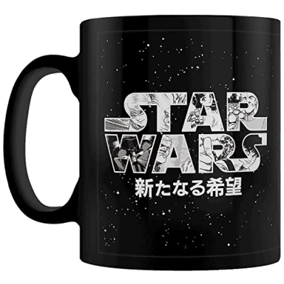 Image of Star Wars Mug in Presentation Gift Box (Manga Logo Design) 11oz Ceramic Official Merchandise, Black